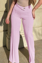 Light Purple Casual Solid Basic Regular High Waist Conventional Solid Color Trousers