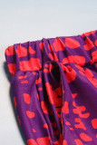 Fuchsia Casual Daily Elegant Print Printing Off the Shoulder Sleeveless Two Pieces