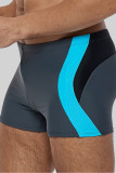Deep Blue Sportswear Striped Patchwork Printing Board Shorts