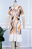 Multicolor Casual Print Patchwork Turndown Collar Short Sleeve Dress
