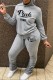 Light Gray Letter Print Basic Hooded Collar Long Sleeve Two Pieces