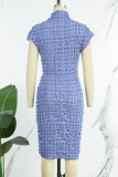 Purple Elegant Solid Patchwork Half A Turtleneck Wrapped Skirt Dresses