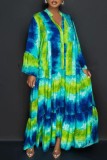 Yellow Casual Print Patchwork Shirt Collar Long Dress Dresses