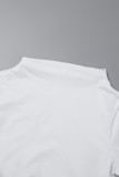 White Sexy Elegant Solid Hollowed Out Patchwork Draw String Asymmetrical O Neck Long Sleeve Dresses