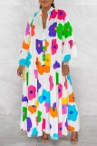 Yellow Casual Print Patchwork Shirt Collar Long Dress Dresses
