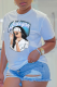 White Street Vintage Print Patchwork O Neck T-Shirts