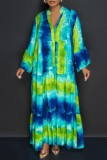Yellow Casual Print Patchwork Shirt Collar Long Dress Dresses