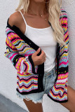 Green Casual Striped Patchwork Cardigan Outerwear