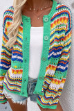 Black Casual Striped Patchwork Cardigan Outerwear