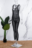 Rose Red Sexy Casual Solid See-through U Neck Skinny Jumpsuits (Subject To The Actual Object)