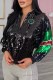 Black Green Street Letter Sequins Mandarin Collar Outerwear