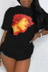 Black Casual Vintage Print Patchwork O Neck T-Shirts