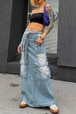 Baby Blue Casual Patchwork Basic Regular High Waist Conventional Patchwork Skirts