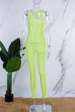 Rose Red Sexy Casual Solid See-through U Neck Skinny Jumpsuits (Subject To The Actual Object)