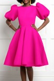 Pink Casual Solid Patchwork O Neck A Line Short Sleeve Dress