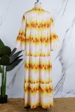 Yellow Casual Print Patchwork Shirt Collar Long Dress Dresses