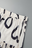 White Casual Print Backless Slit Oblique Collar Sleeveless Two Pieces