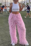 Pink Casual Solid Patchwork Regular High Waist Conventional Solid Color Trousers