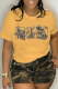 Yellow Street Vintage Print Patchwork O Neck T-Shirts
