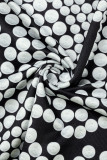 Black Street Dot Hollowed Out Patchwork V Neck One Step Skirt Dresses