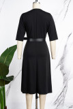 Pink Elegant Solid Patchwork Buckle V Neck A Line Dresses(With a belt)