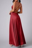 Pink Sexy Casual Solid Backless Cross Straps Slit Spaghetti Strap Long Dress Dresses
