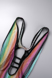 Colour Sexy Patchwork Hollowed Out See-through Backless Swimwears (Without Paddings)
