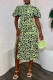 Yellow Casual Print Slit Half A Turtleneck Short Sleeve Dress