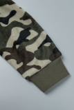 Army Green Casual Camouflage Print Patchwork Hooded Collar Long Sleeve Dresses
