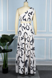 White Casual Print Backless Slit Oblique Collar Sleeveless Two Pieces