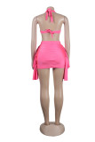 Rose Red Sexy Casual Patchwork See-through Asymmetrical U Neck Sleeveless Two Pieces
