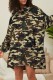 Army Green Casual Camouflage Print Patchwork Hooded Collar Long Sleeve Dresses