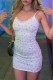 White Sexy Casual Print Backless Spaghetti Strap Sleeveless Dress Dresses