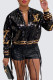 Black Street Letter Sequins Mandarin Collar Outerwear