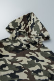 Army Green Casual Camouflage Print Patchwork Hooded Collar Long Sleeve Dresses