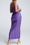 Dark Purple Sexy Casual Solid Backless Strapless Sleeveless Two Pieces