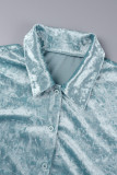 Light Blue Casual Solid Patchwork Turndown Collar Long Sleeve Two Pieces