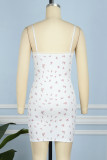 White Sexy Casual Print Backless Spaghetti Strap Sleeveless Dress Dresses