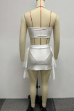 White Sexy Casual Simplicity Patchwork See-through Asymmetrical Strapless Sleeveless Two Pieces