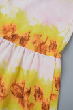 Yellow Casual Print Patchwork Shirt Collar Long Dress Dresses