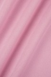 Pink Elegant Solid Patchwork Buckle V Neck A Line Dresses(With a belt)