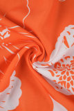 Orange Casual Print Patchwork O Neck Half Sleeve Two Pieces
