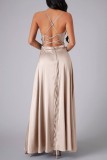 White Sexy Casual Solid Backless Cross Straps Slit Spaghetti Strap Long Dress Dresses