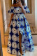 Dark Blue Casual Work Elegant Mixed Printing Dot Leopard Patchwork Printing Off the Shoulder Waist Skirt Dresses