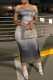 Grey Casual Print Backless Off the Shoulder One Step Skirt Dresses