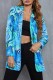 Blue Casual Print Patchwork Turn-back Collar Outerwear