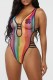 Colour Sexy Patchwork Hollowed Out See-through Backless Swimwears (Without Paddings)