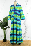 Yellow Casual Print Patchwork Shirt Collar Long Dress Dresses