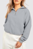 Light Gray Casual Solid Patchwork Zipper Collar Tops
