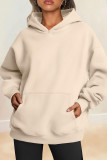 Deep Coffee Casual Solid Basic Hooded Collar Tops